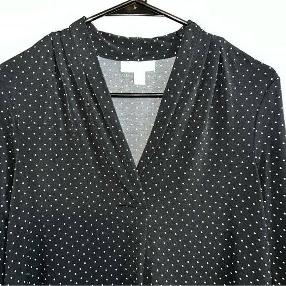 Charter Club Womens Polka Dots V-Neck Long Sleeve Regular Blouse Top Black Small - Picture 4 of 5